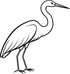 egret bird line art, black outline, vector and illustration, line art and outline