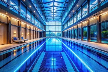 Obraz premium Modern indoor pool, luminous blue water, stunning design.