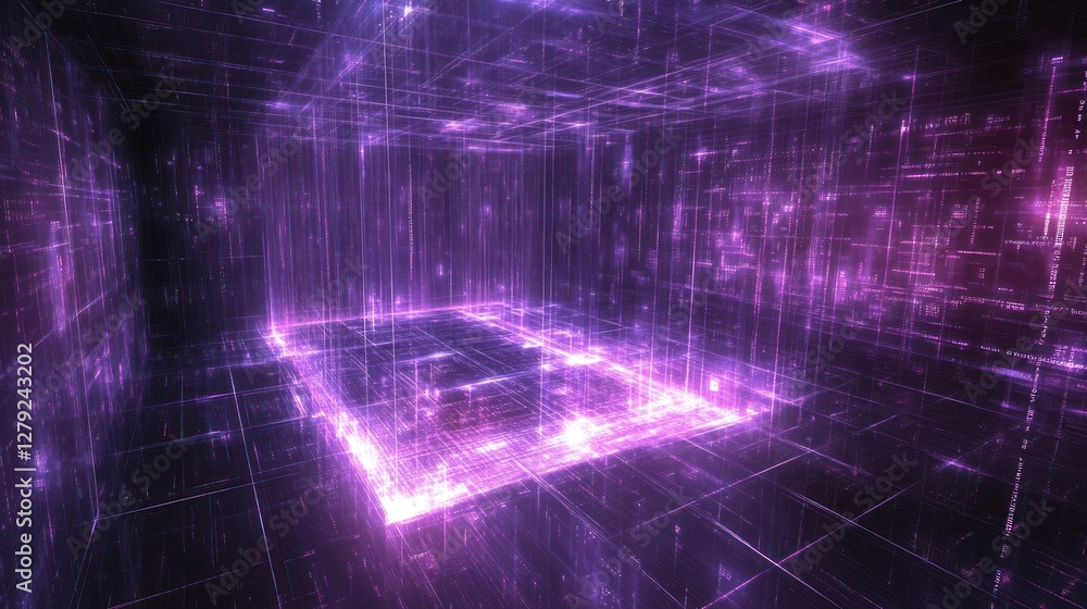 Poster abstract digital purple cube data visualization
