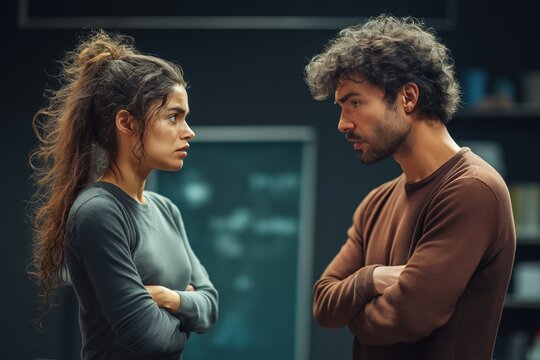 Intense debate between two individuals passionately defending opposing viewpoints in conversation