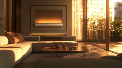 Fototapeta premium Cozy Indoor Setting With Soft Lighting and a Floral Arrangement During Twilight Hours
