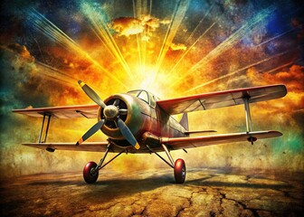Fototapeta premium Retro aircraft, textured double exposure, gritty art.