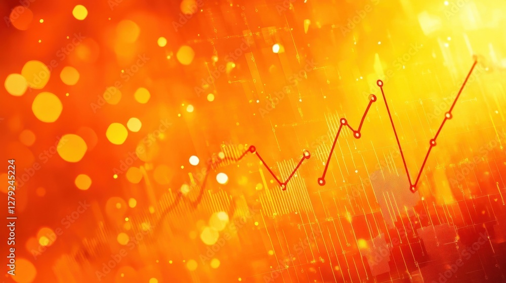 Poster abstract financial graph with vibrant orange background and glowing bokeh effects