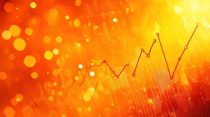 Abstract financial graph with vibrant orange background and glowing bokeh effects