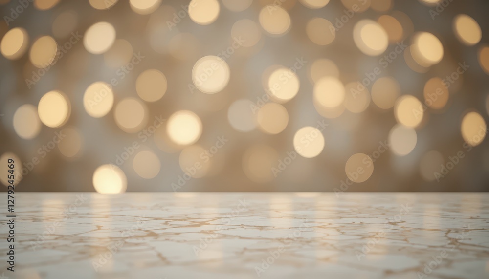 Poster soft bokeh background with sparkling lights and marble surface