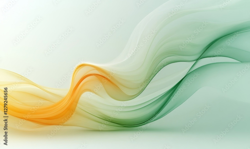 Poster abstract transparent yellow green waves design with smooth curves and soft shadows on modern backgro