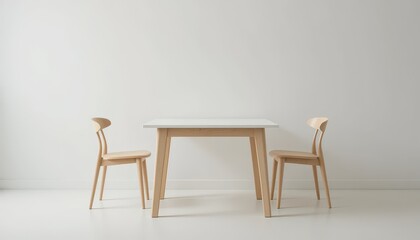 Minimalist Dining Area with White Table and Wooden Chairs