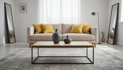 Modern Living Room Interior with Cozy Sofa and Elegant Decor Elements