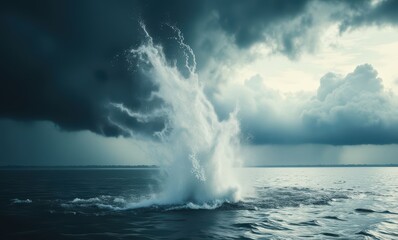 Dramatic ocean waves crashing upward