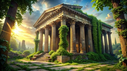 Obraz premium Stunning photorealistic AI view of weathered Greek temple ruins.