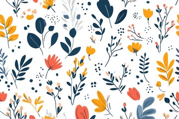 Vibrant Floral Pattern: A Seamless Design of Colorful Flowers and Leaves