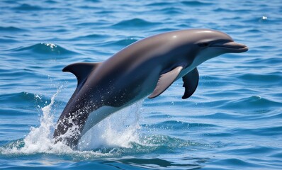 Graceful dolphin leaping from blue waters