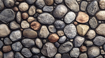 A detailed photograph depicts many smooth colorful rounded stones