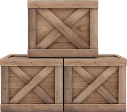 three wooden box on a white background