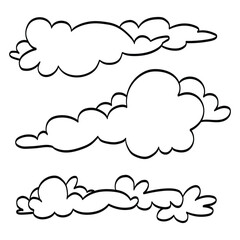 Obraz premium Collection of outline vector images of clouds in the sky