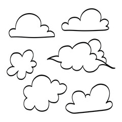 Collection of outline vector images of clouds in the sky