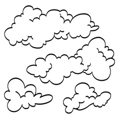 Obraz premium Collection of outline vector images of clouds in the sky