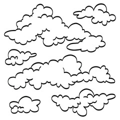 Collection of outline vector images of clouds in the sky