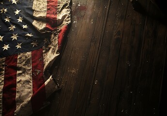 American Flag on Wood with Copy Space A Patriotic Image of the Stars and Stripes on a Rustic Wooden Background with Room for Text or Design
