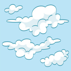 Collection of colored cartoon styled clouds in the sky