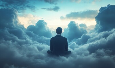 Businessman Engaging with Cloud Computing Network Technology for Data Storage and Backup in Business Environment