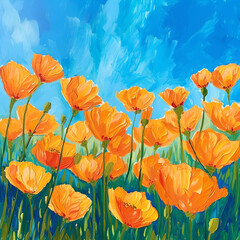 Obraz premium poppy flowers on blue sky