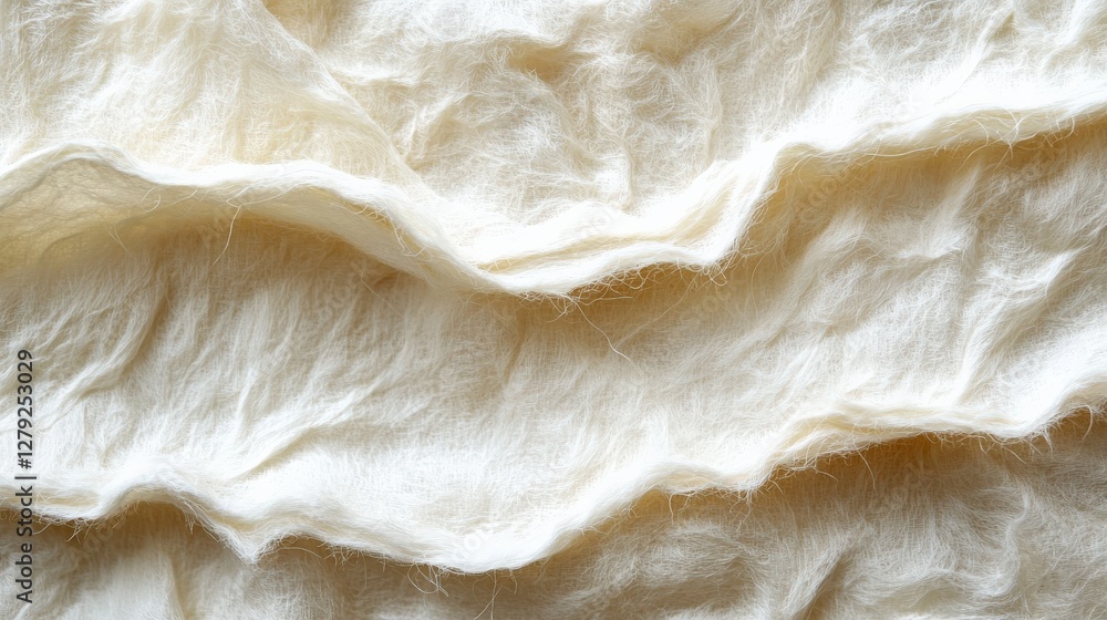 Poster close-up of textured white fabric with soft, flowing waves, suitable for design and textile backgrou