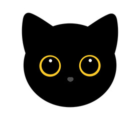 Cute cat with big eyes. Black cat face icon. Vector illustration.