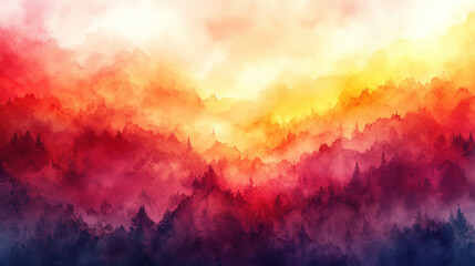 Watercolor wallpaper featuring abstract sunrises with gradient tones of orange, pink, and yellow