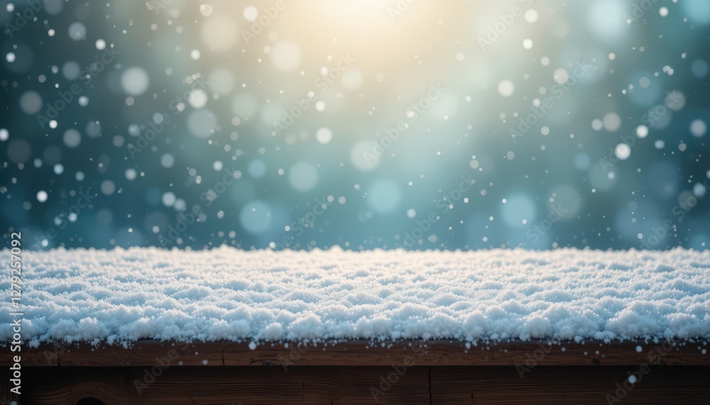 Poster snowy surface with soft bokeh effect and gentle light glow