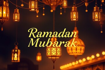 Ramadan mubarak vector design typograhy text, with glowing lanters arch rug Duaa, Islamic Muslim greetings text background with copy space