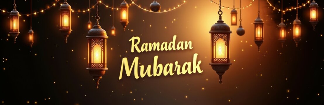 Ramadan mubarak vector design typograhy text, with glowing lanters arch rug Duaa, Islamic Muslim greetings text background with copy space