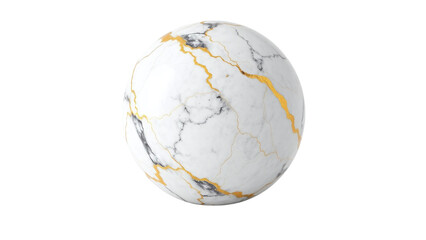 A perfect sphere of elegant white marble elegantly adorned with shimmering gold veins, a timeless symbol of luxury and sophistication against a stark black background.