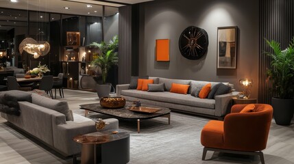 Modern Living Room Design Featuring Sleek Furniture and Elegant Decor in a Contemporary Setting With Warm Lighting