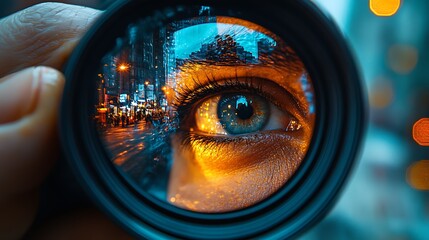 Vibrant lens reflection capturing essence of creative filmmaking and photography