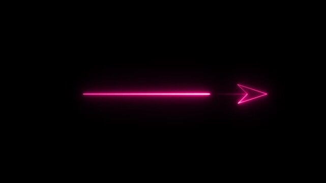 Neon right side arrow indicating animation. glowing laser line animation on black background.