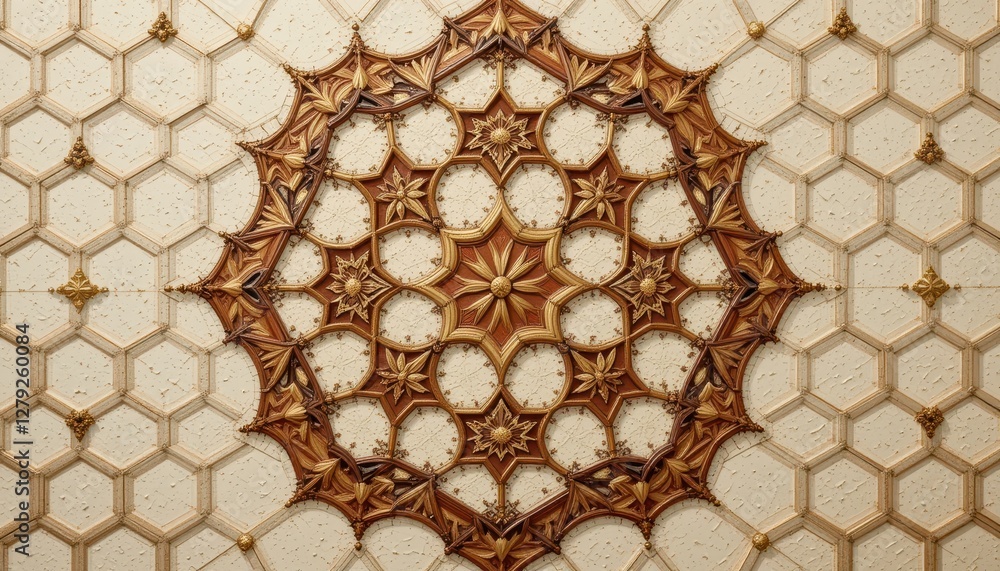 Poster Intricate Wooden Ceiling Design with Geometric Patterns and Shapes