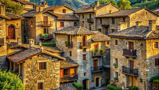 Medieval Stone Houses Ainsa Huesca - AI Food Photography Style