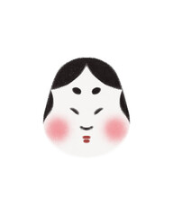 super cute Japan travel theme icons hand-drawn cultural trendy minimalist Japanese aesthetic illustration set new year traditional decoration celebration folk art otafuku okame woman mask     
