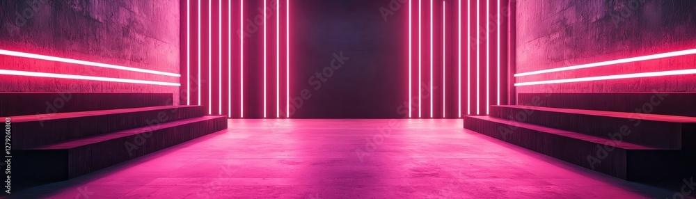 Poster vibrant neon lights illuminate a modern space, creating a dynamic atmosphere.