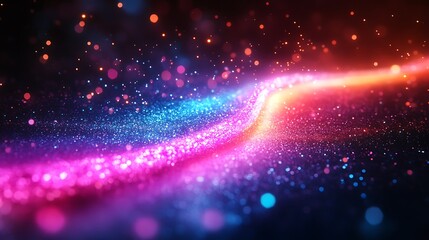 Fototapeta premium Fiber optic cable glowing in neon colors with data transfer beams glowing against a dark backdrop