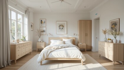 Serene Minimalist Bedroom Design with Natural Light and Warm Tones