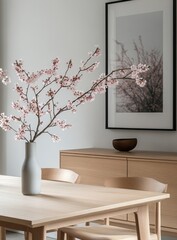 Modern Minimalistic Interior Design With Art and Decorative Elements in a Contemporary Space Featuring Neutral Tones and Natural Materials