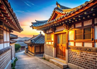 Naklejka premium Minimalist Bukchon Hanok Village Seoul, South Korea AI Photo