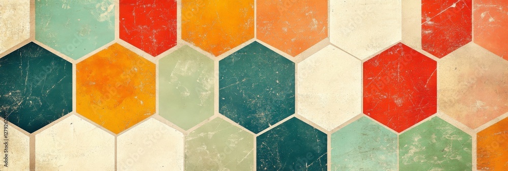 Poster retro hexagon pattern: vintage color palette design