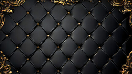 Elegant Black Leather Wall Texture Adorned With Golden Ornate Details