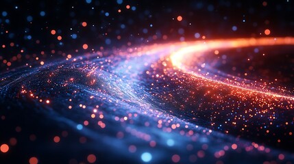 High-speed data transfer illustrated through glowing light streaks inside fiber optic cables on black background