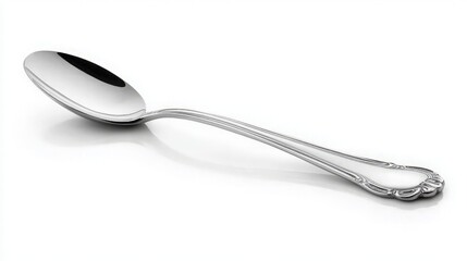 Polished Silver Spoon on White Background