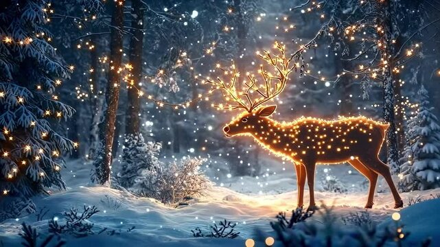 deer in the winter forest in a garland. Selective focus