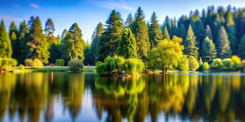 Obraz premium Vertical Tilt-Shift Lakeside Trees Stanley Park Vancouver Lost Lagoon Photography